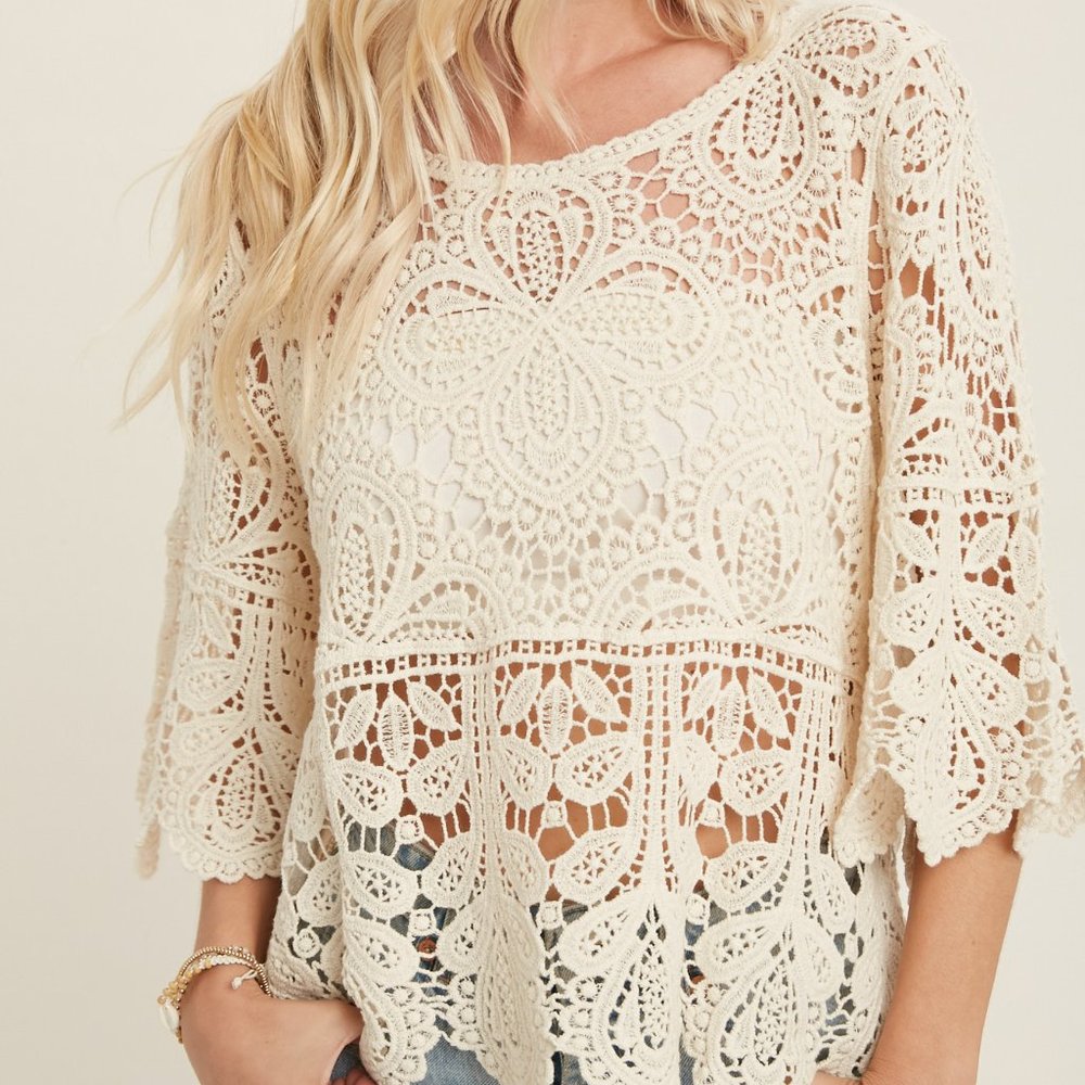 Scoop Neck Crochet Lace Top